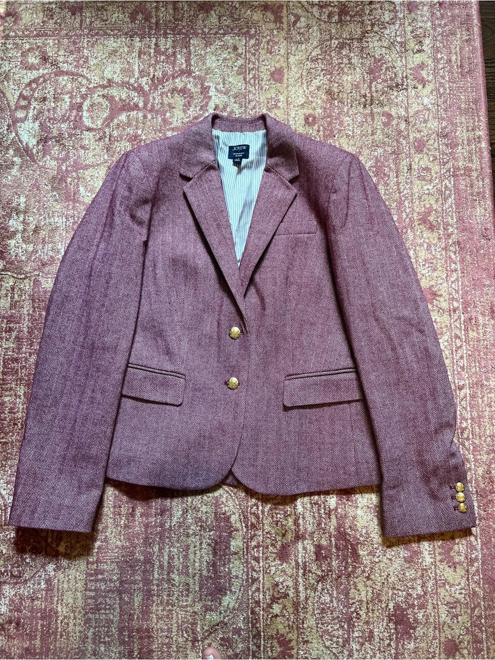 J. Crew Women's Suit: Mauve Herringbone Schoolboy Blazer with Solid Remy Pants
